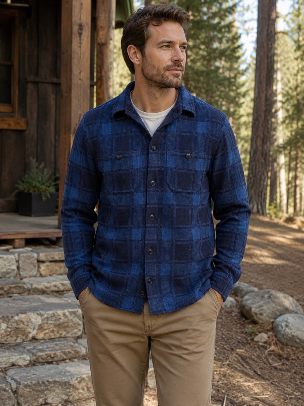 Lucky Brand Men’s Plaid Shirt Jacket Blue Button Front Size Small
